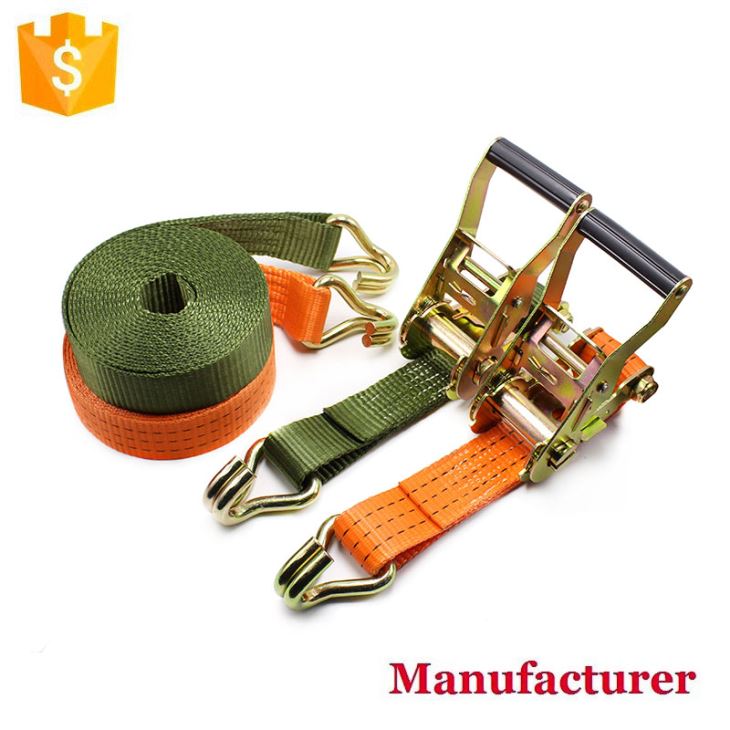 1.5 "38MM 2TX8M Ratchet correa de amarre Correa de amarre de carga de coche con J ganchos y mango de goma